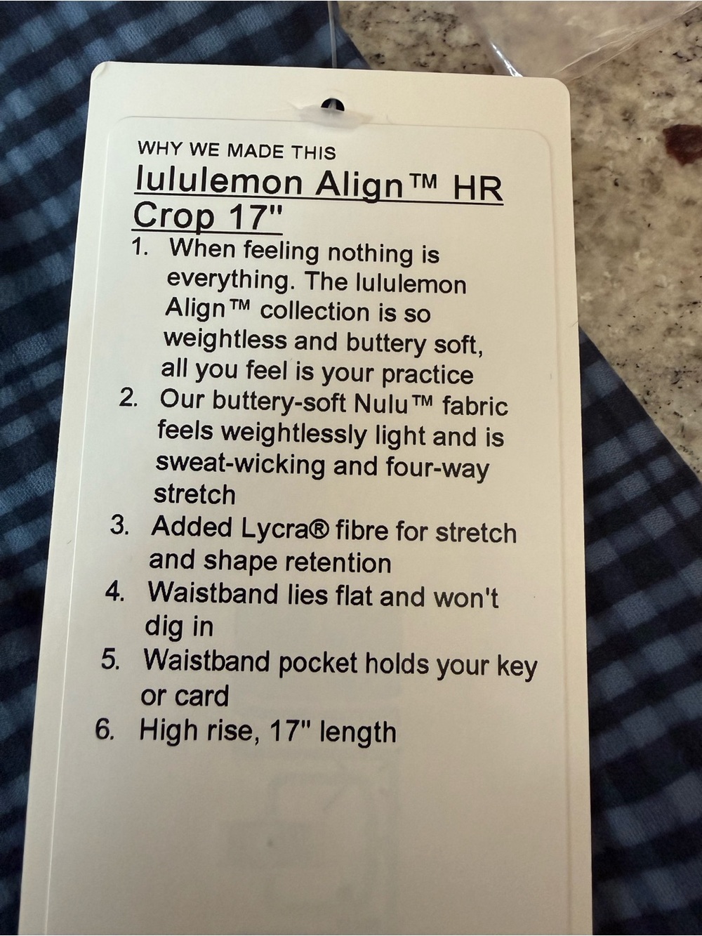 NWT Lululemon Align™ High-Rise Crop 17" Leggings Size 4 Gray Blue Plaid Nulu - Picture 5 of 5
